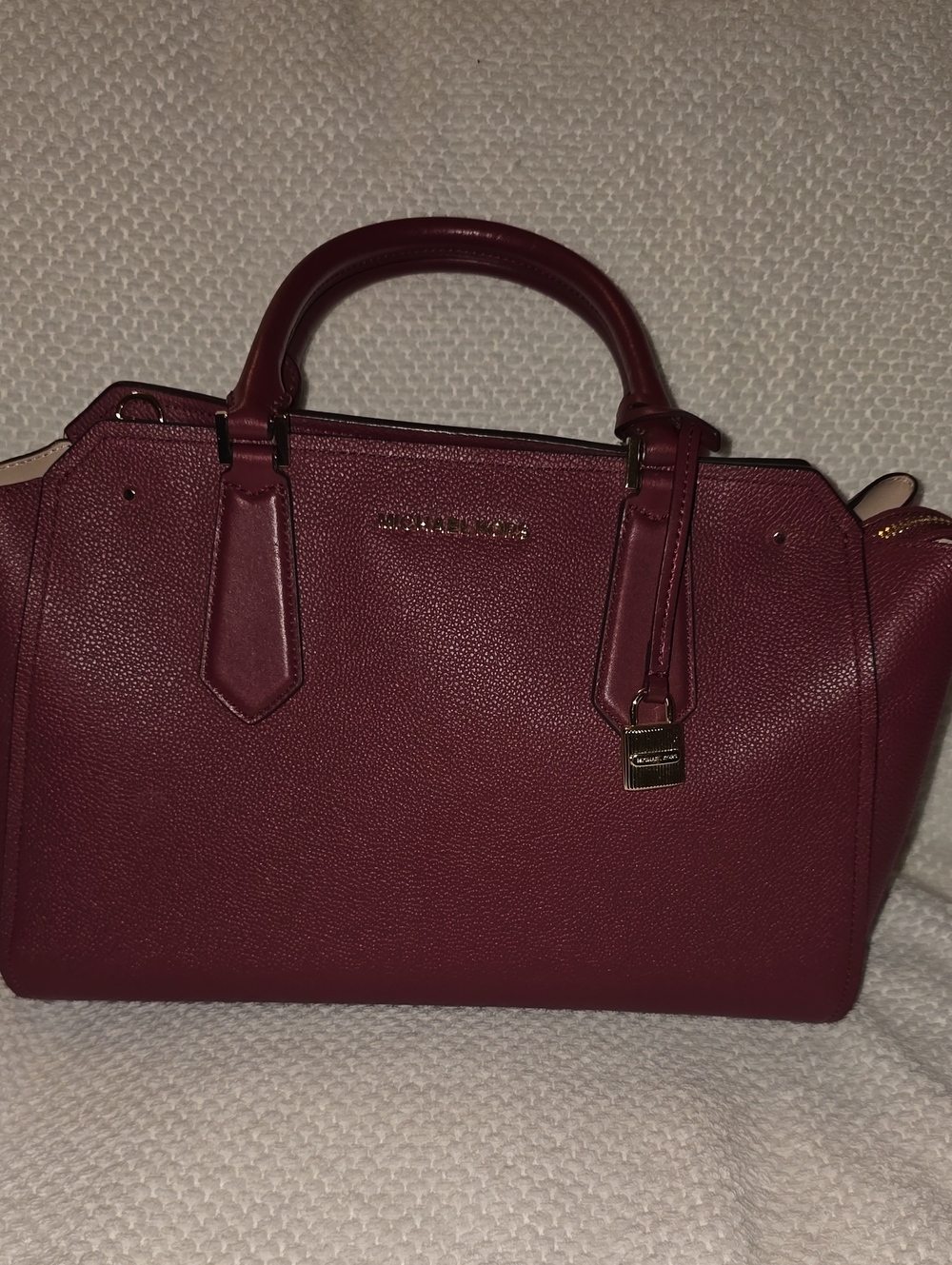 Michael Kors Wine Leather Satchel with Gold Hardware